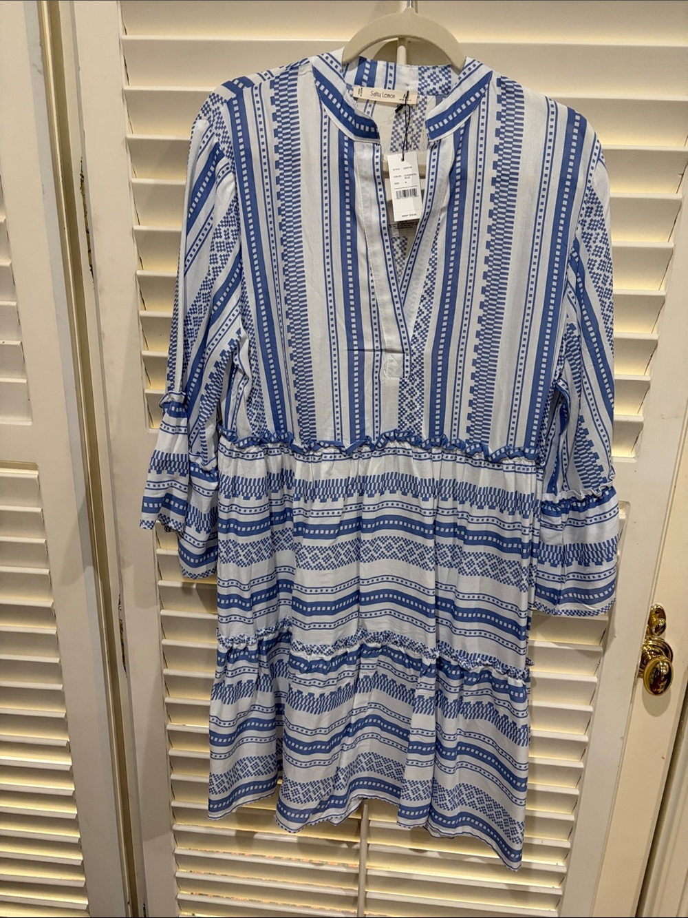 Salty Lemon Blue and White Striped Midi Dress. M. NWT